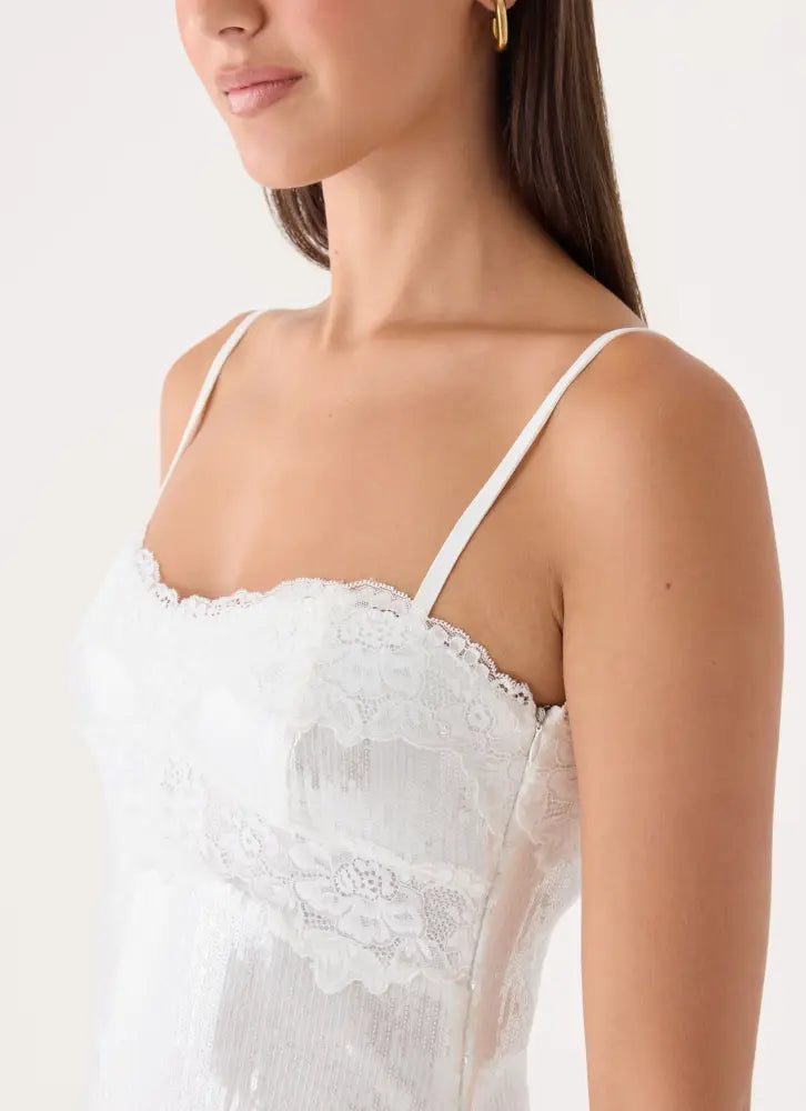 Averie Sequin Mini Dress - White - Mini Dresses