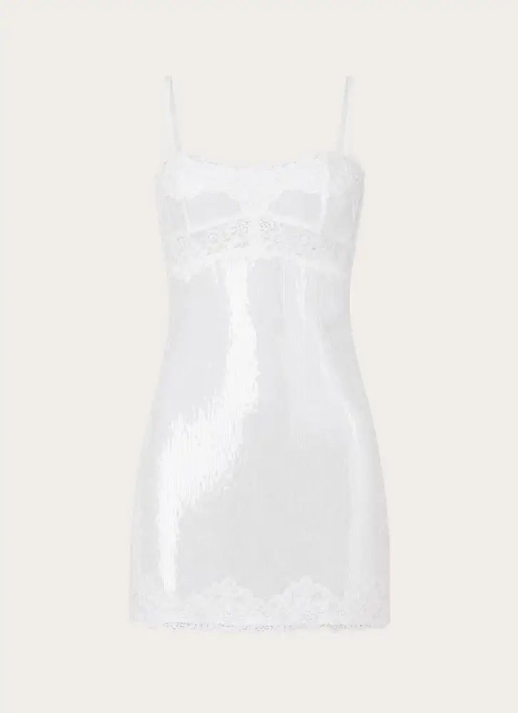 Averie Sequin Mini Dress - White - Mini Dresses