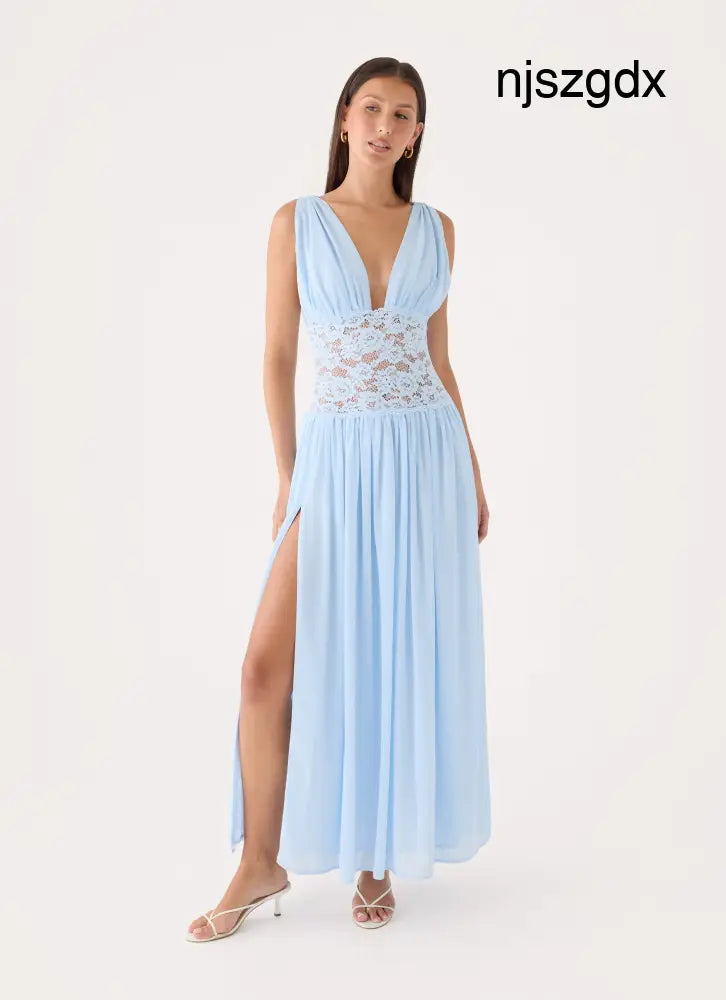 Berdine Lace Maxi Dress - Blue - Maxi Dresses