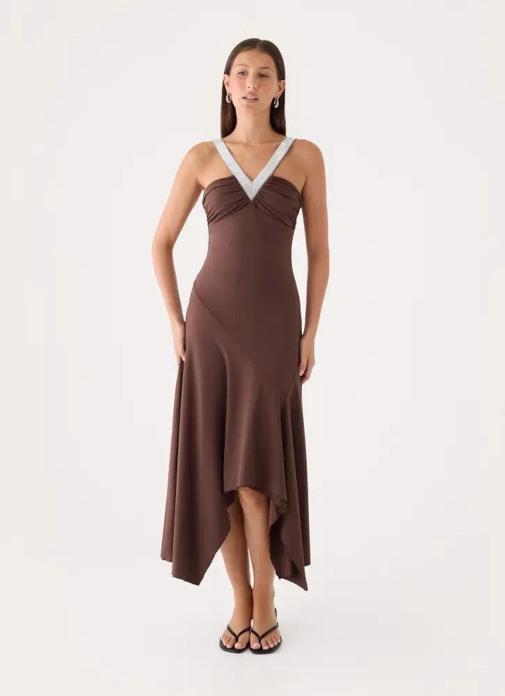 Elixia Midi Dress - Chocolate - Midi Dresses