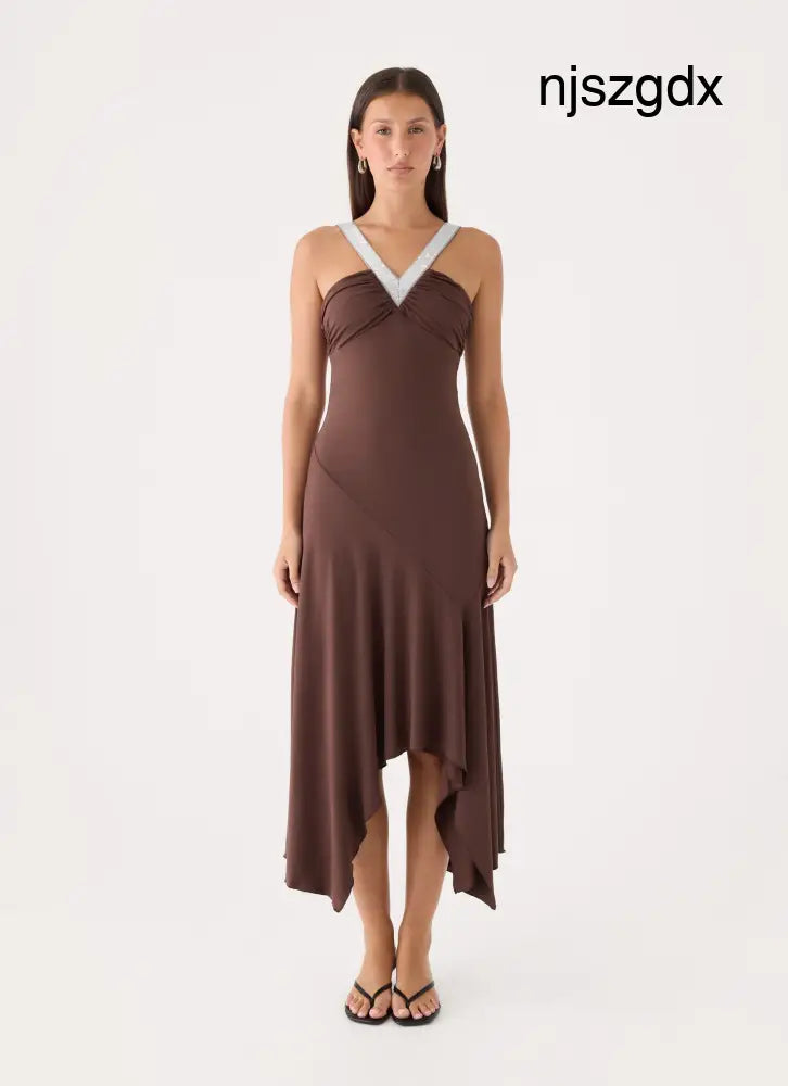 Elixia Midi Dress - Chocolate - Midi Dresses