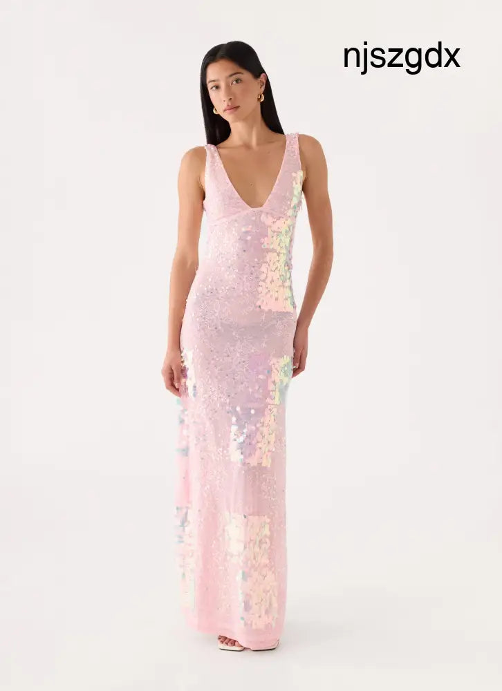 Erinah Sequin Maxi Dress - Pink - Maxi Dresses
