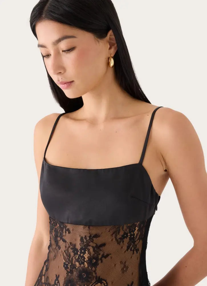 Eunia Lace Spliced Mini Dress - Black - Mini Dresses