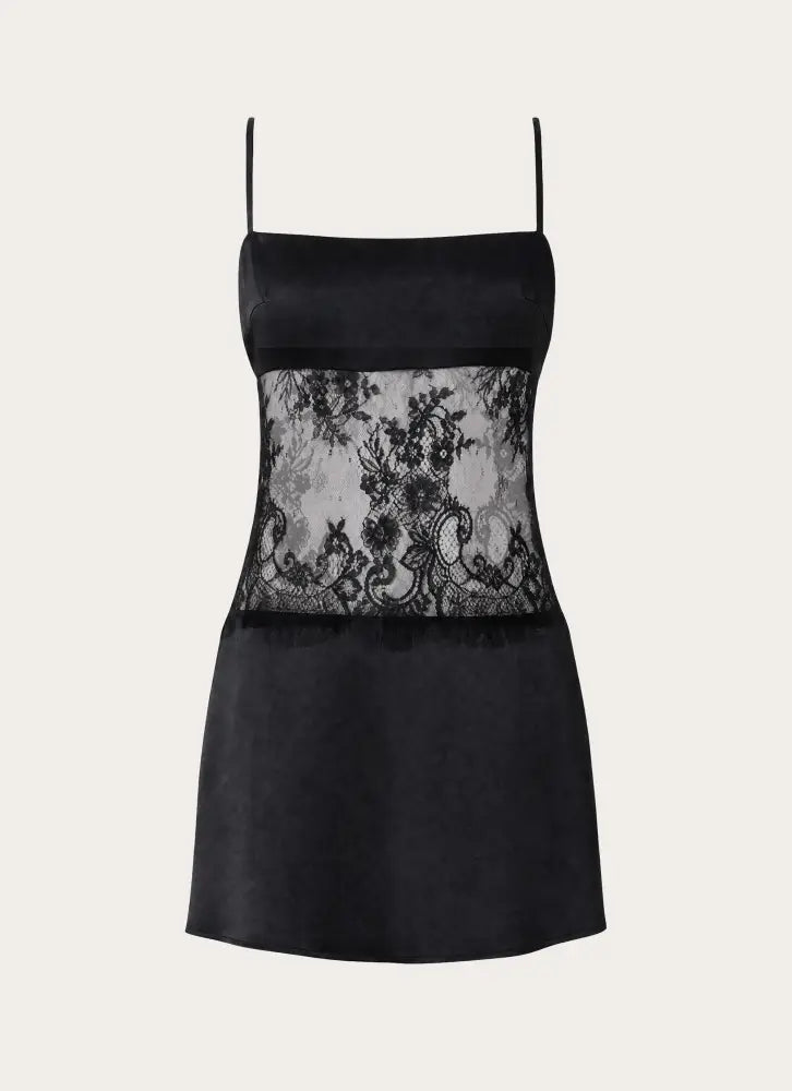 Eunia Lace Spliced Mini Dress - Black - Mini Dresses