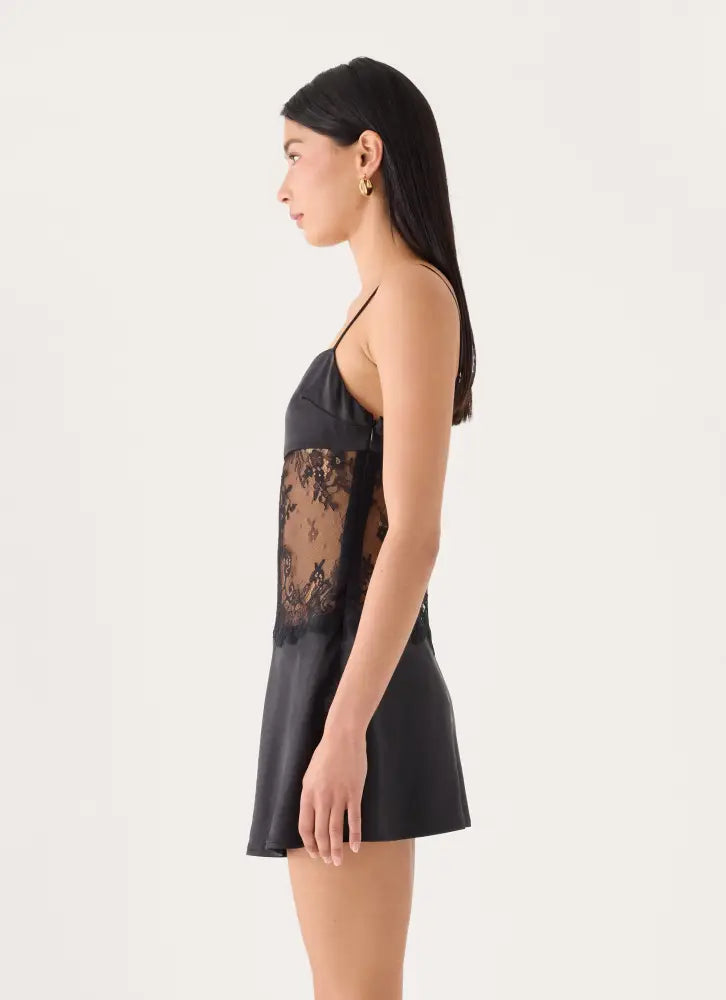 Eunia Lace Spliced Mini Dress - Black - Mini Dresses