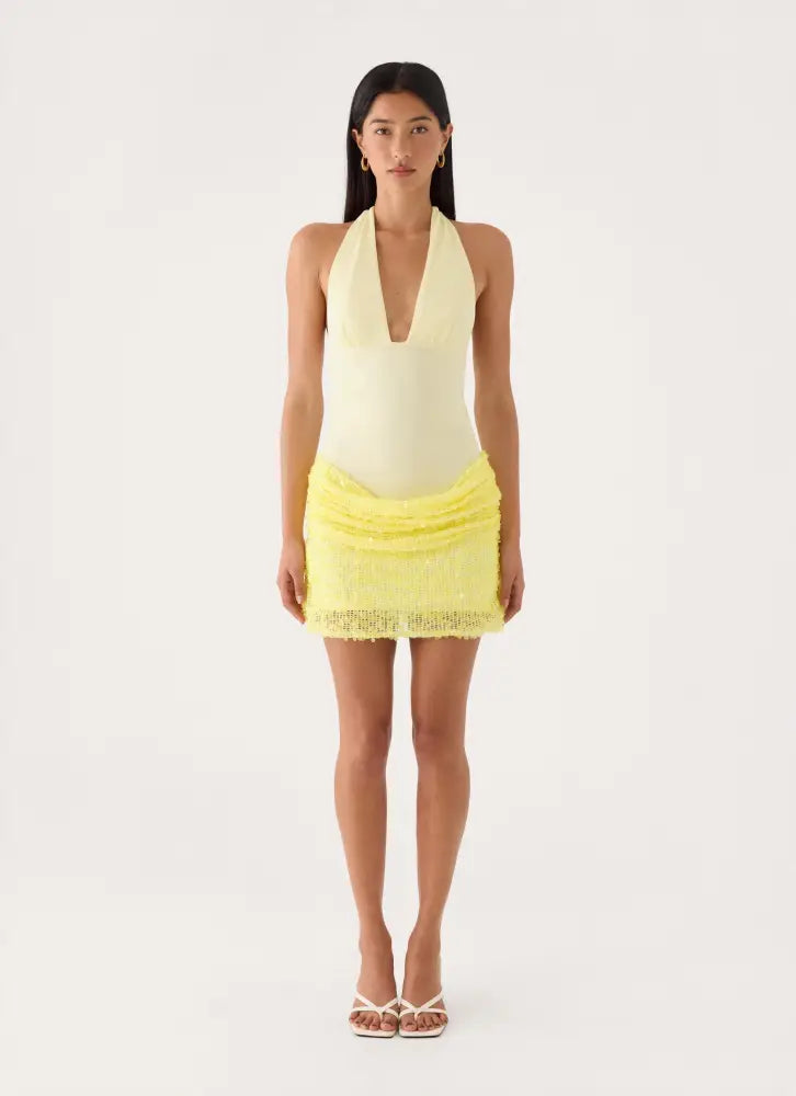 Indira Halter Mini Dress - Yellow - Mini Dresses