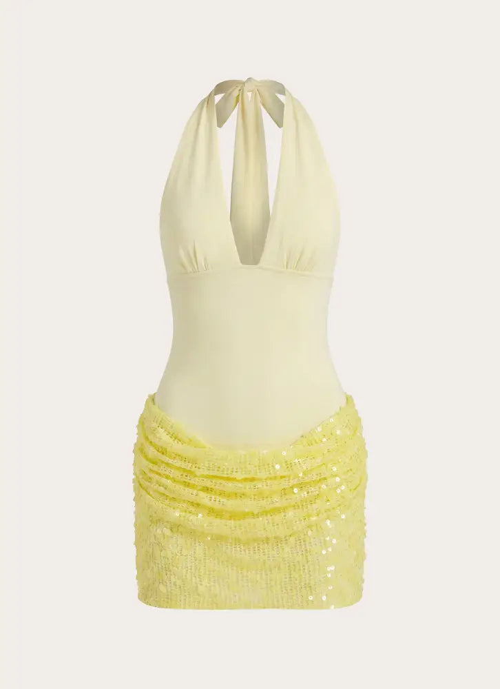 Indira Halter Mini Dress - Yellow - Mini Dresses
