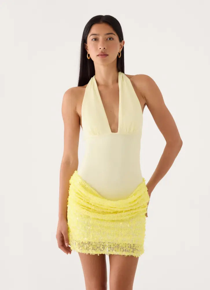 Indira Halter Mini Dress - Yellow - Mini Dresses