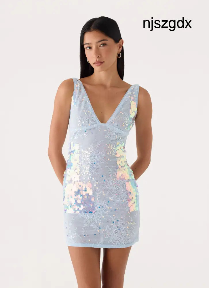 Maral Sequin Mini Dress - Blue - Mini Dresses