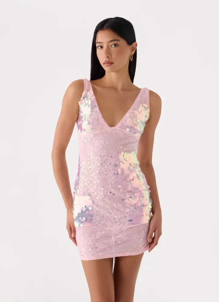 Maral Sequin Mini Dress - Pink - Mini Dresses