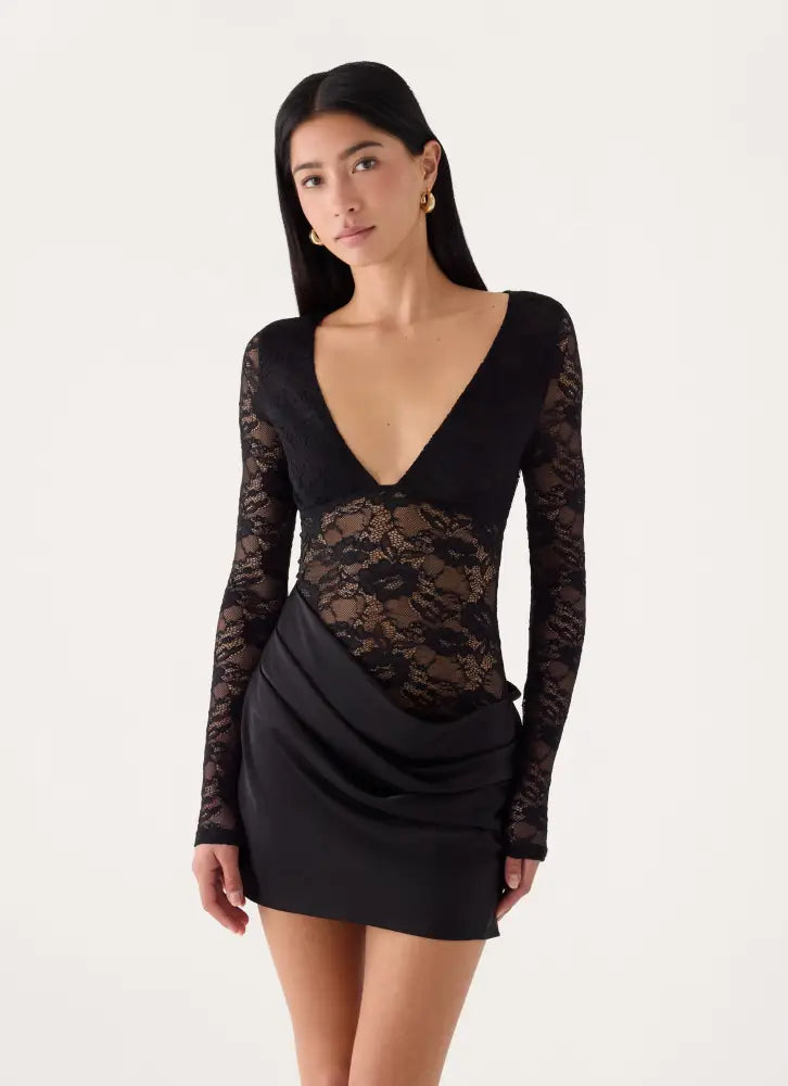 Michayla Lace Mini Dress - Black - Mini Dresses