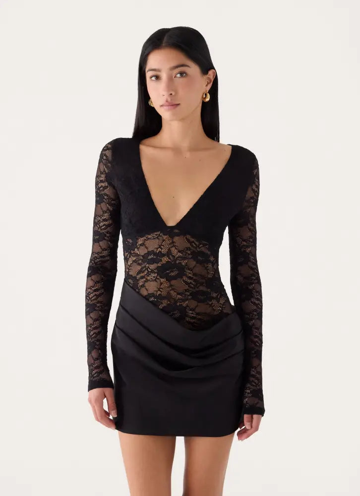 Michayla Lace Mini Dress - Black - Mini Dresses