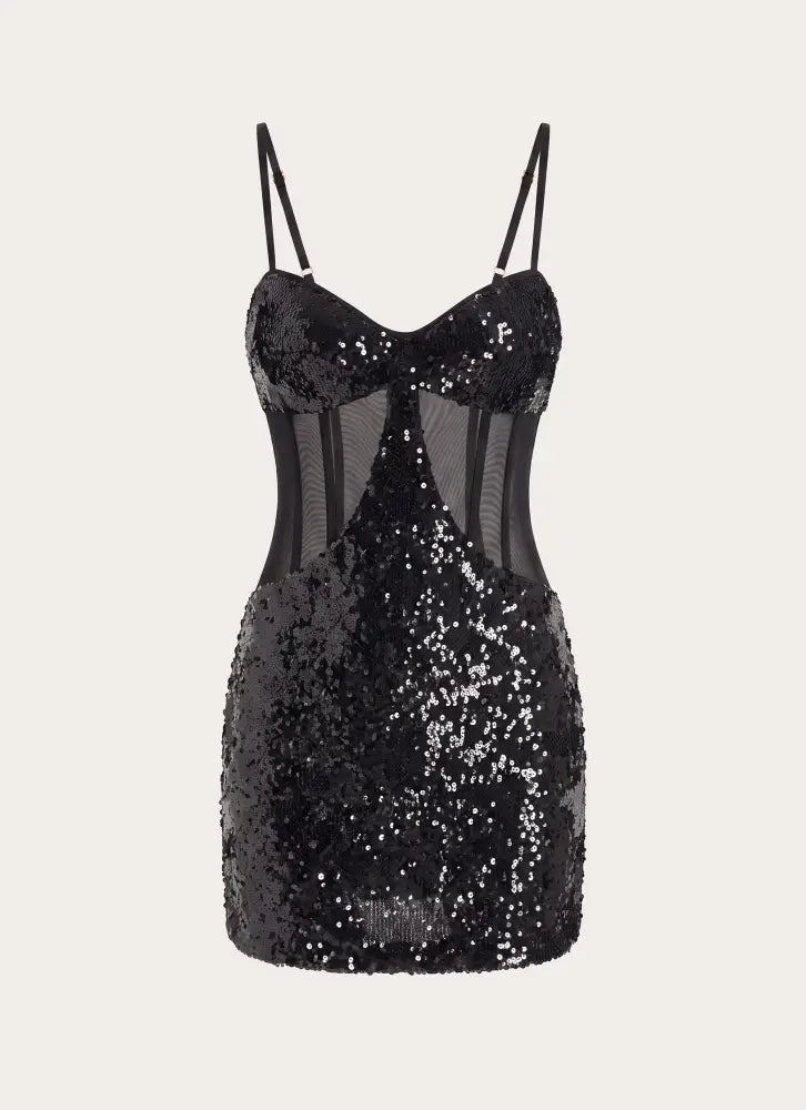 Monnise Sequin Corset Mini Dress - Black - Mini Dresses