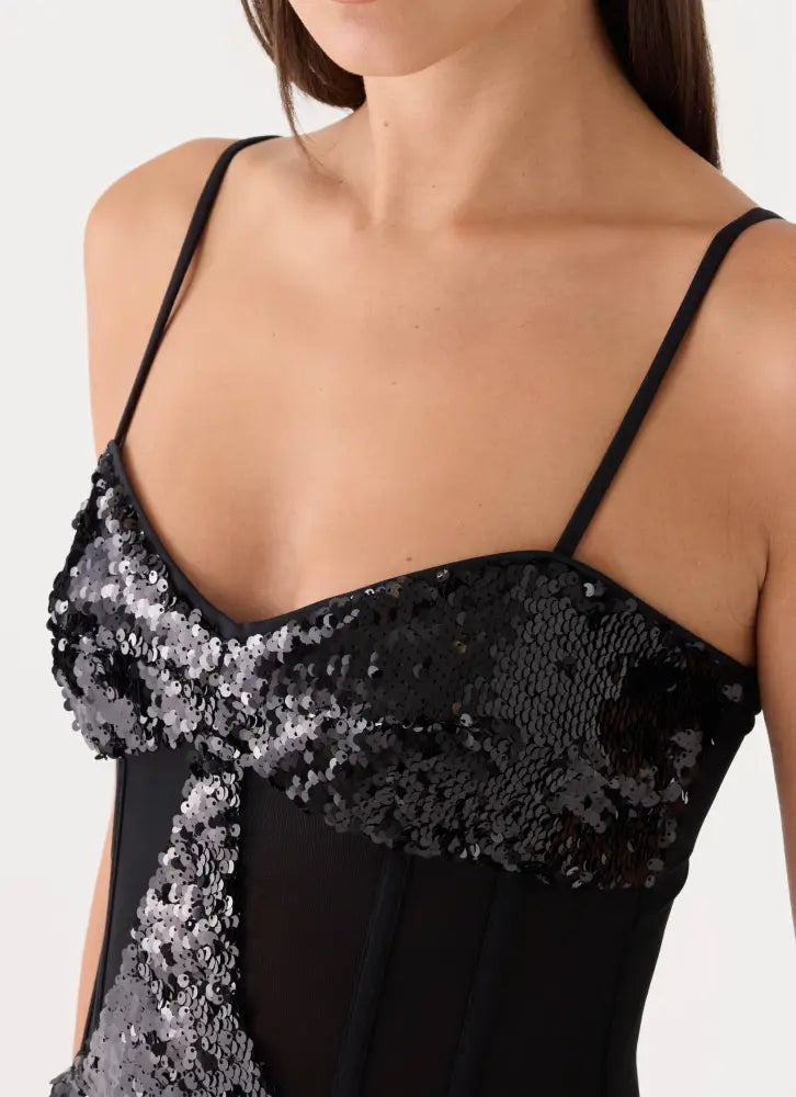 Monnise Sequin Corset Mini Dress - Black - Mini Dresses
