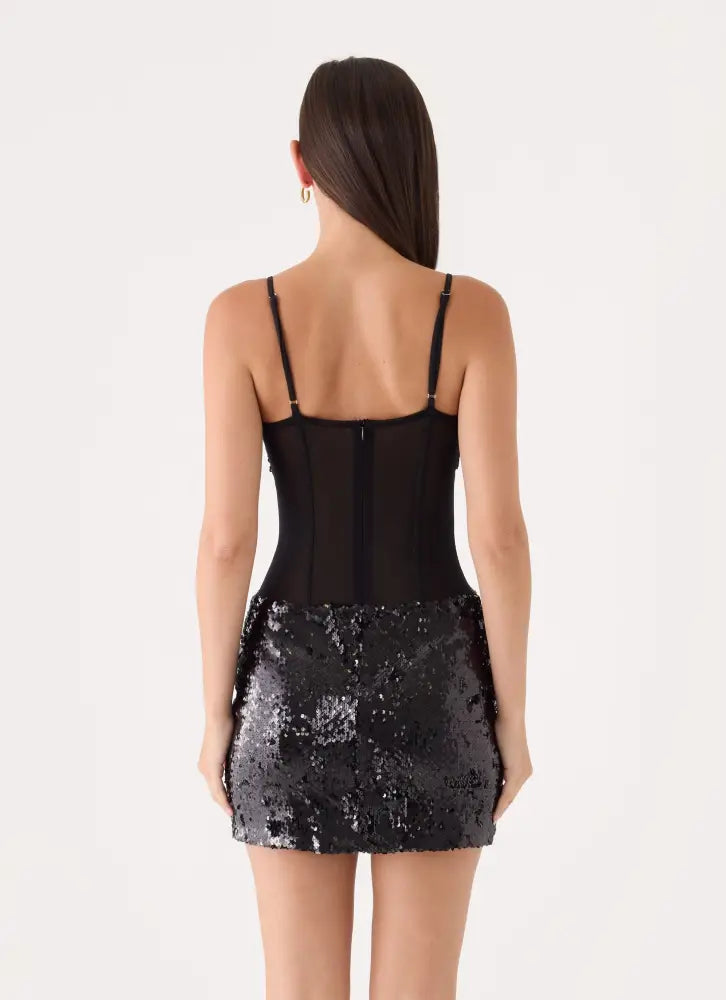 Monnise Sequin Corset Mini Dress - Black - Mini Dresses