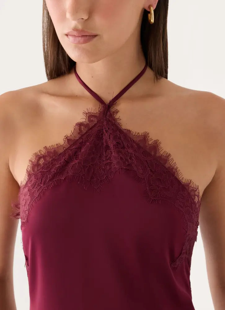 Samaria Halter Mini Dress - Burgundy - Mini Dresses