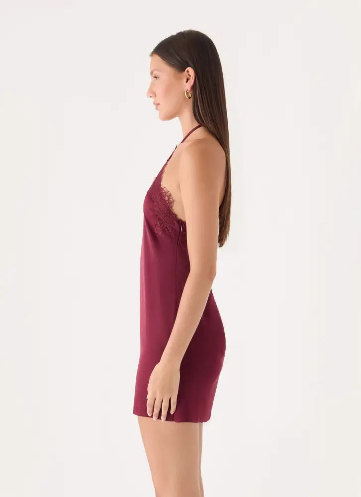 Samaria Halter Mini Dress - Burgundy - Mini Dresses