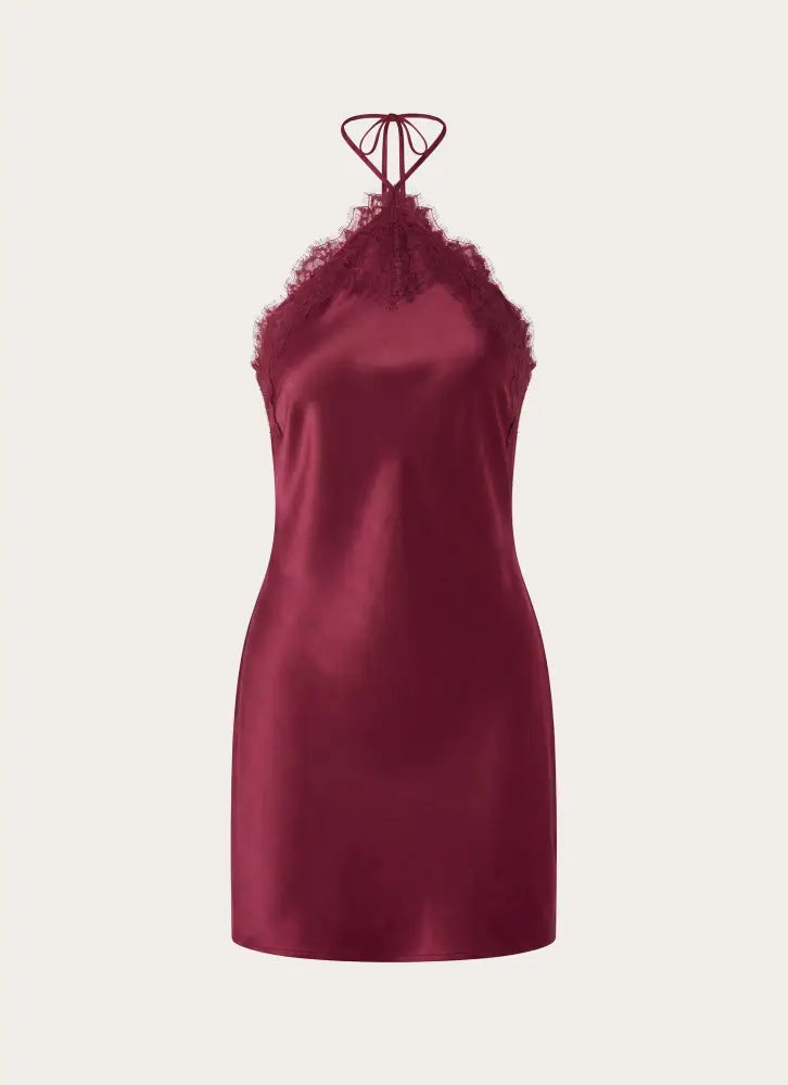 Samaria Halter Mini Dress - Burgundy - Mini Dresses